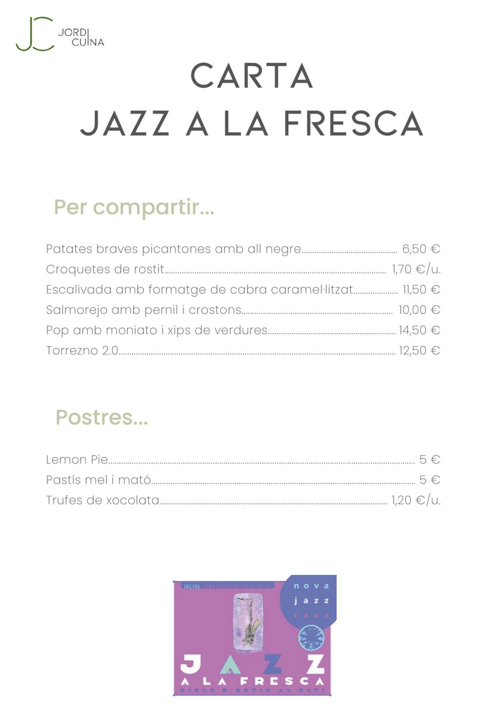 Carta Jordi Cuina Jazz A La Fresca 2025